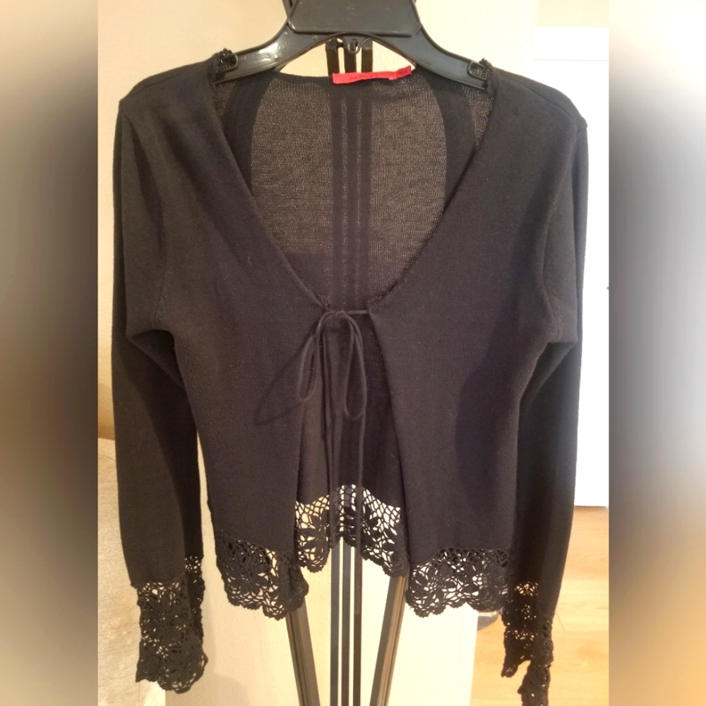 Seraph Black Cardigan with Lace Trim